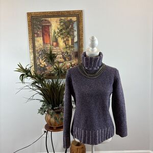 Paraphrase Women Sweater M Turtleneck Purple Long Sleeve Cropped 100% Lambwool